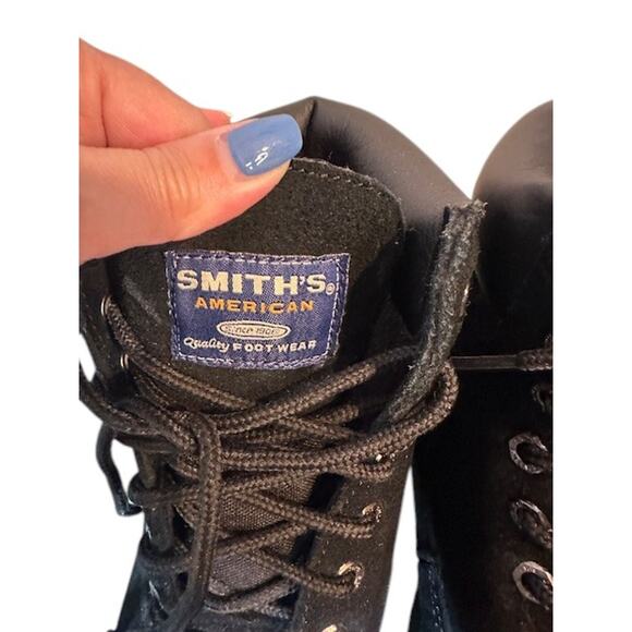 Smiths American Black Leather Monmouth Waterproof Lace Up Work Boots Men Sz 9 - Picture 4 of 13